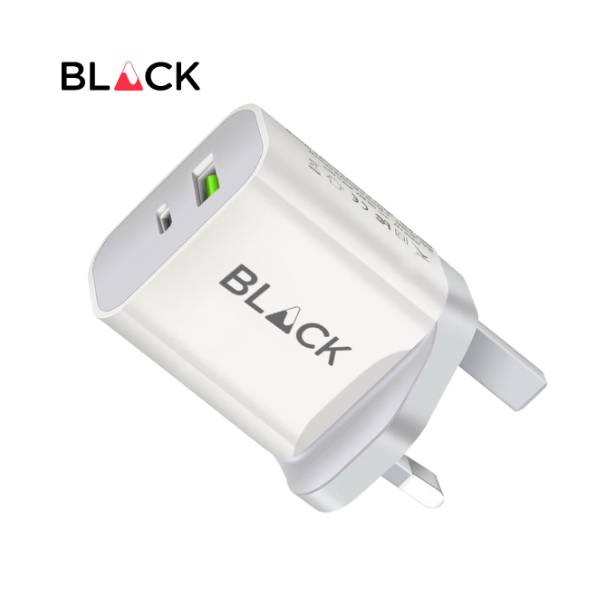 BLACK Power W 2 in 1 Fast Charging Brick 18W with USB A and C, 1Yr warranty BLACK Power W 2 in 1 Fast Charging Brick 18W with USB A and C, 1Yr warranty